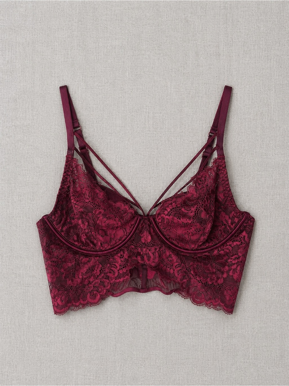 La SENZA Burgundy Lace Longline Bra with Strappy Detail